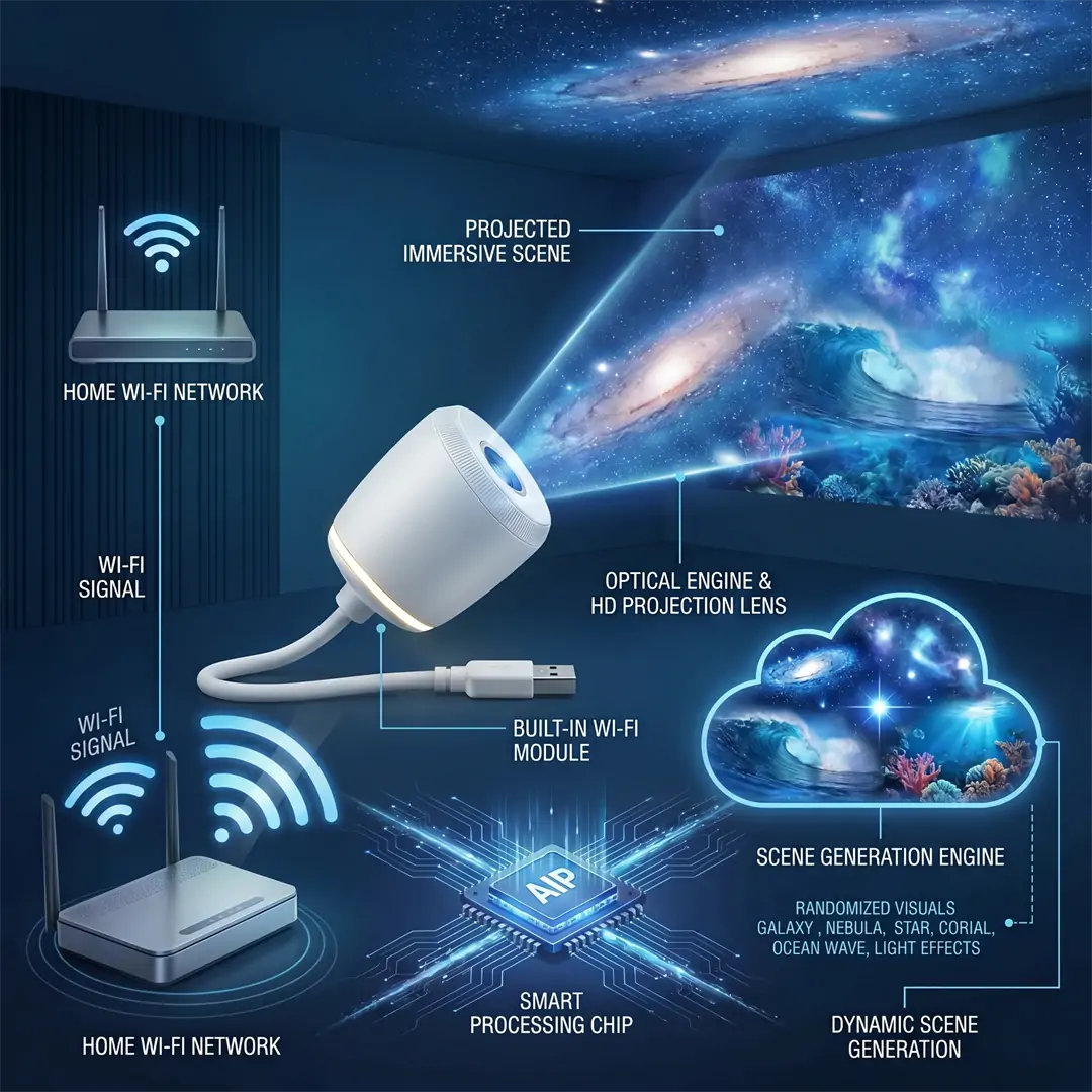 ✨PKNEW® NEXT-GEN SMART PROJECTION HD Smart Dynamic 5D Holographic Night Light Projector💎