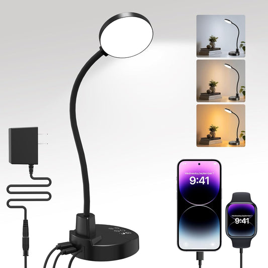 Flexible gooseneck lamp arm with base, eye-caring reading light, suitable for home office, bedroom, and study room.