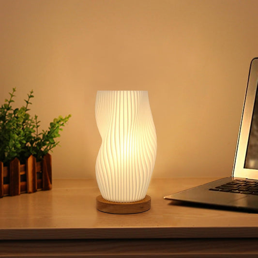 Small Table Lamp – Vintage Striped Bedside Night Light, Mini Lamp for Bedroom, Living Room, Office & Dorm, Warm Light