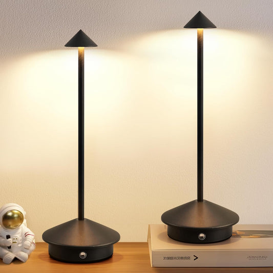 Modern Cordless Table Lamps Set of 2, Rechargeable LED Desk Lamps, 5000mAh Battery, Portable Night Light (Black)